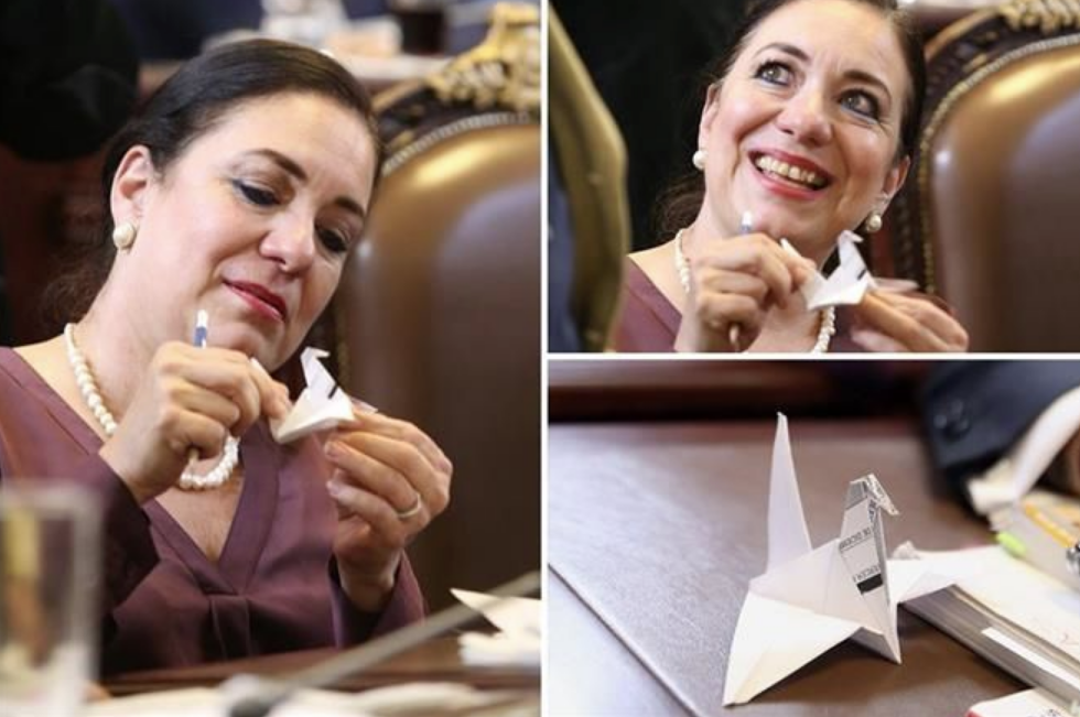Diputada demuestra su talento en origami en plena Asamblea Legislativa