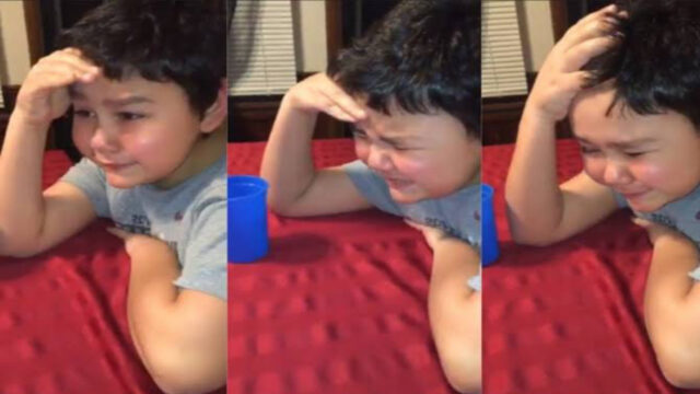 Niño llora al tomar última pastilla de tratamiento contra el cáncer