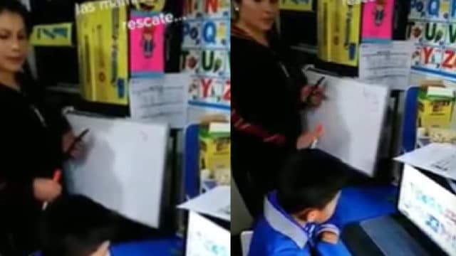 Video madre e hijo hacen trampa examen