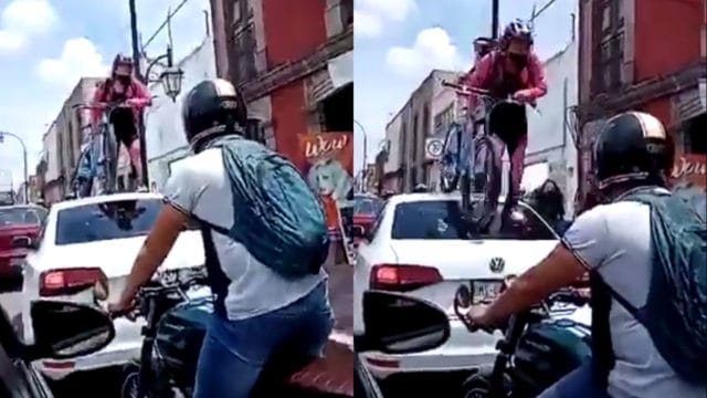 Video: Ciclista pasa encima de carro con todo y bici por estacionarse en ciclovía