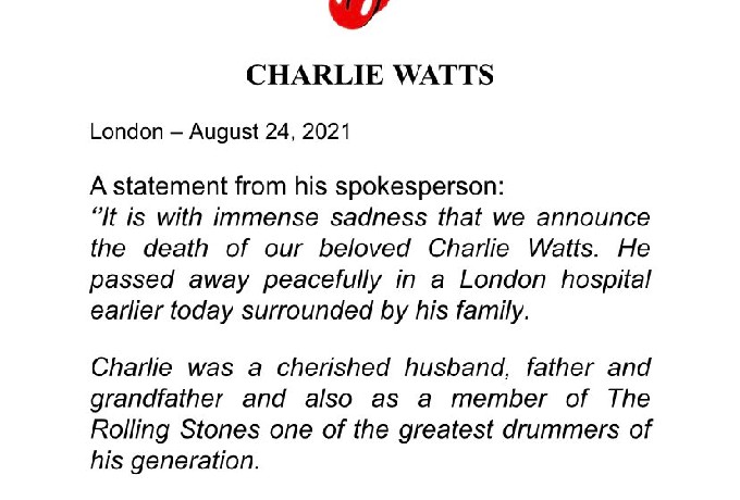 Muere Charlie Watts Baterista Rollings Stones