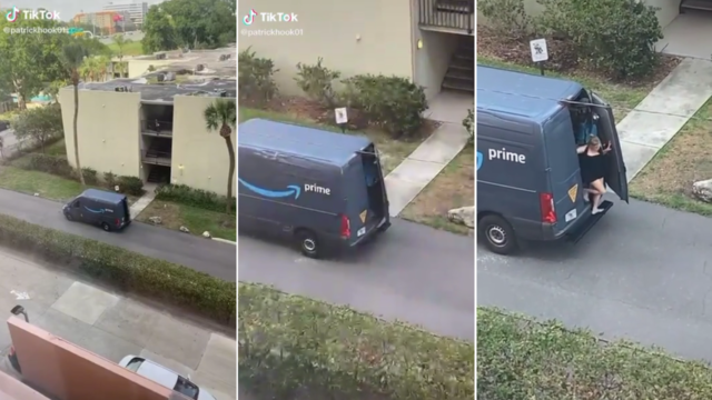 Video exhibe el momento en que una mujer desciende de una camioneta de entregas