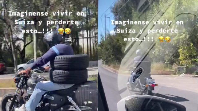 Video: MOTOCICLISTA SE HACE VIRAL POR SU MANERA DE TRANSPORTAR LLANTAS