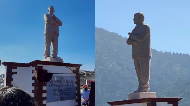 Develan estatua de AMLO en Atlacomulco; cuna de Peña Nieto y otros priistas