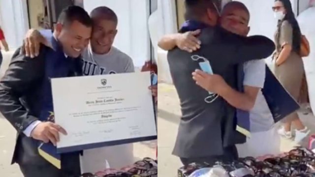 Estudiante recién graduado va al puesto ambulante de su papá a dedicarle el título
