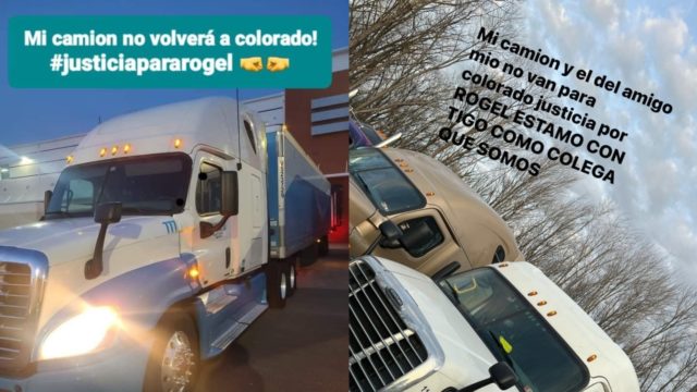 En apoyo a Rogel Aguilera, camioneros protestan y dicen que no viajarán a Colorado en 110 años