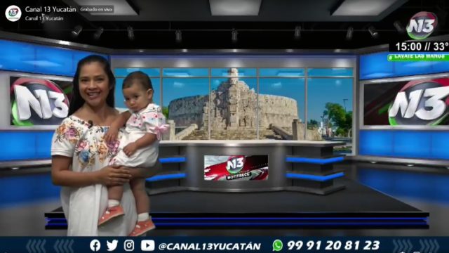 Conductora del noticiero maya en Yucatán salió al aire con su bebé en brazos