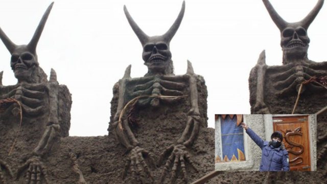 Hombre Es devoto del Diablo y decoró su casa con 12 esculturas de Satanás