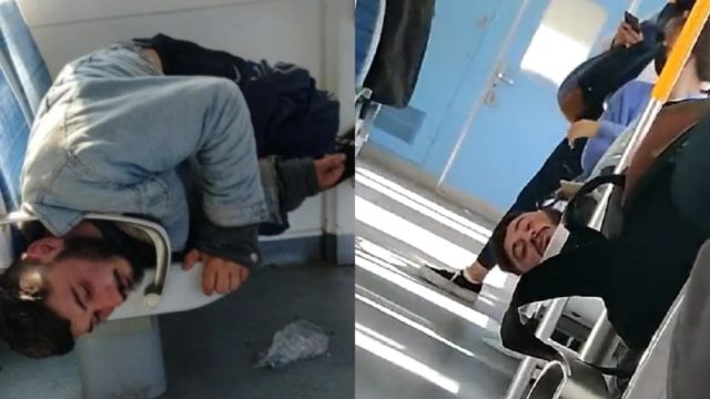 Video: Un hombre se echa un «coyotito» en el tren y queda atrapado