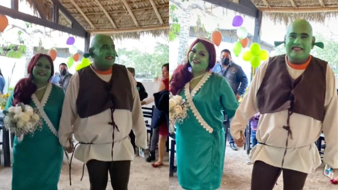 "De veritas de veritas": Novios se casan con disfraces de Shrek y Fiona