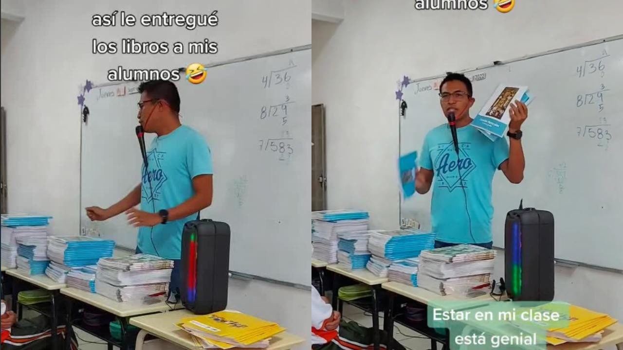 "Llévele llévele": Profesor entrega libros a alumnos como si fuera vendedor de cobijas de tigre