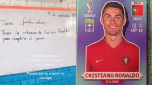 "Puntos extra": Maestra pide a alumnos estampa de Ronaldo para completar su álbum del Mundial