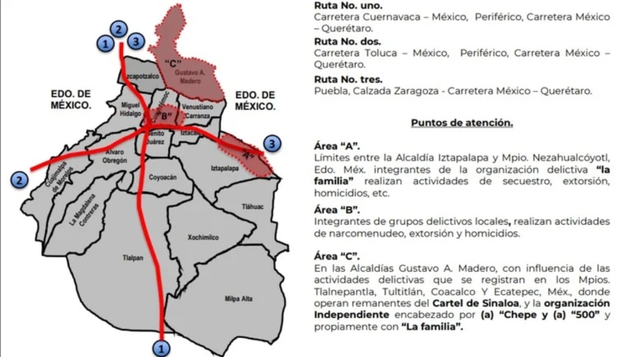 Estas son las rutas del narcotráfico en la CDMX, según filtraciones de SEDENA