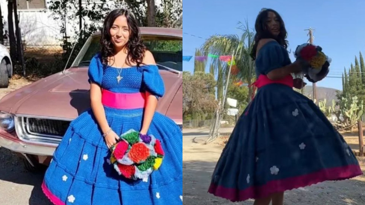 Joven teje su propia vestido de XV años y se vuelve viral