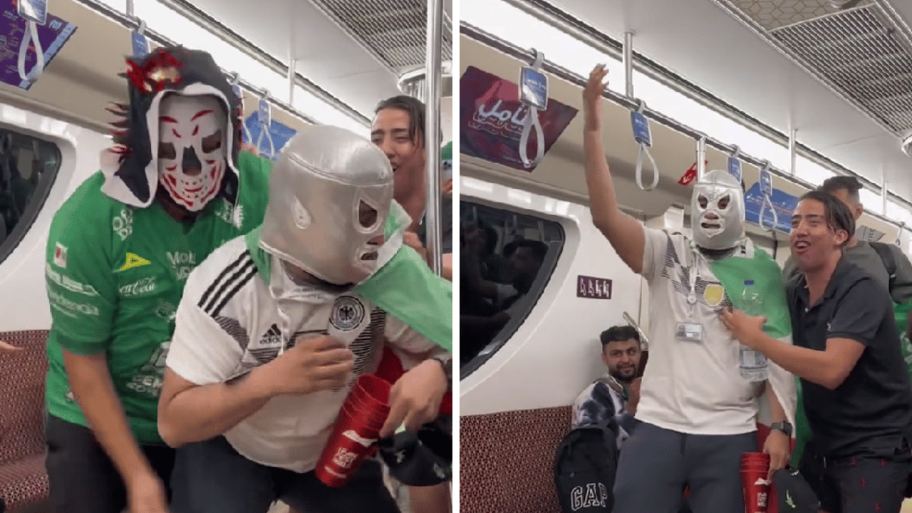 Mexicanos organizan show de lucha libre en el metro de Qatar