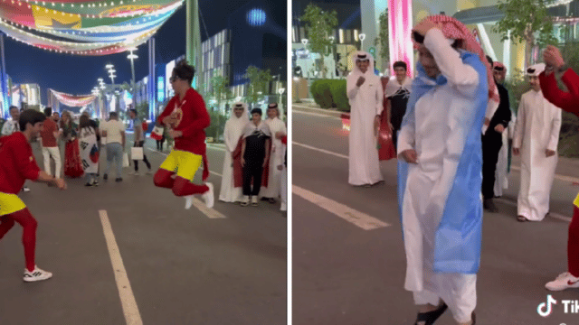 ¡No paran! Mexicanos juegan a "saltar la cuerda invisible" con qataríes