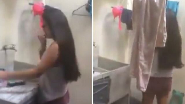 Papá obliga a su hija a lavarle la ropa a mano como castigo por reprobar el año