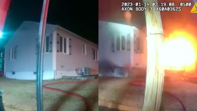 Momento aterrador La casa de Jersey explotó con los bomberos adentro captados por la cámara del cuerpo