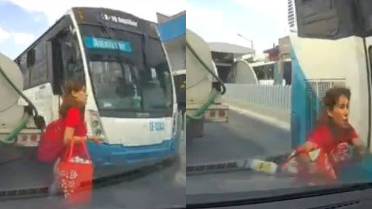 Video: Mujer casi es atropellada por camión en León