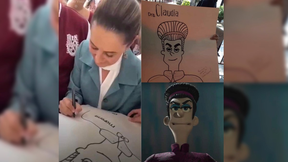 ¡Se hizo canon! Sheinbaum firma dibujo de la villana de Pollitos en Fuga